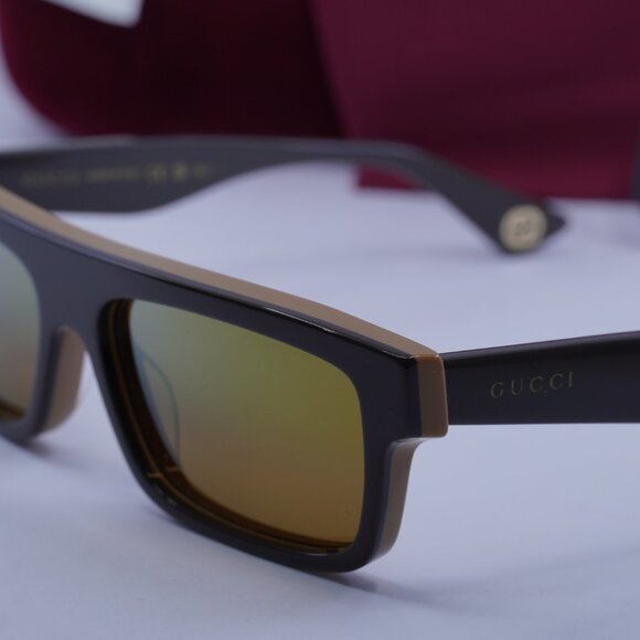 Gucci GG1616S 002 Rectangle Sunglasses - Bilayer Brown/Gold Mirror - Picture 9 of 10